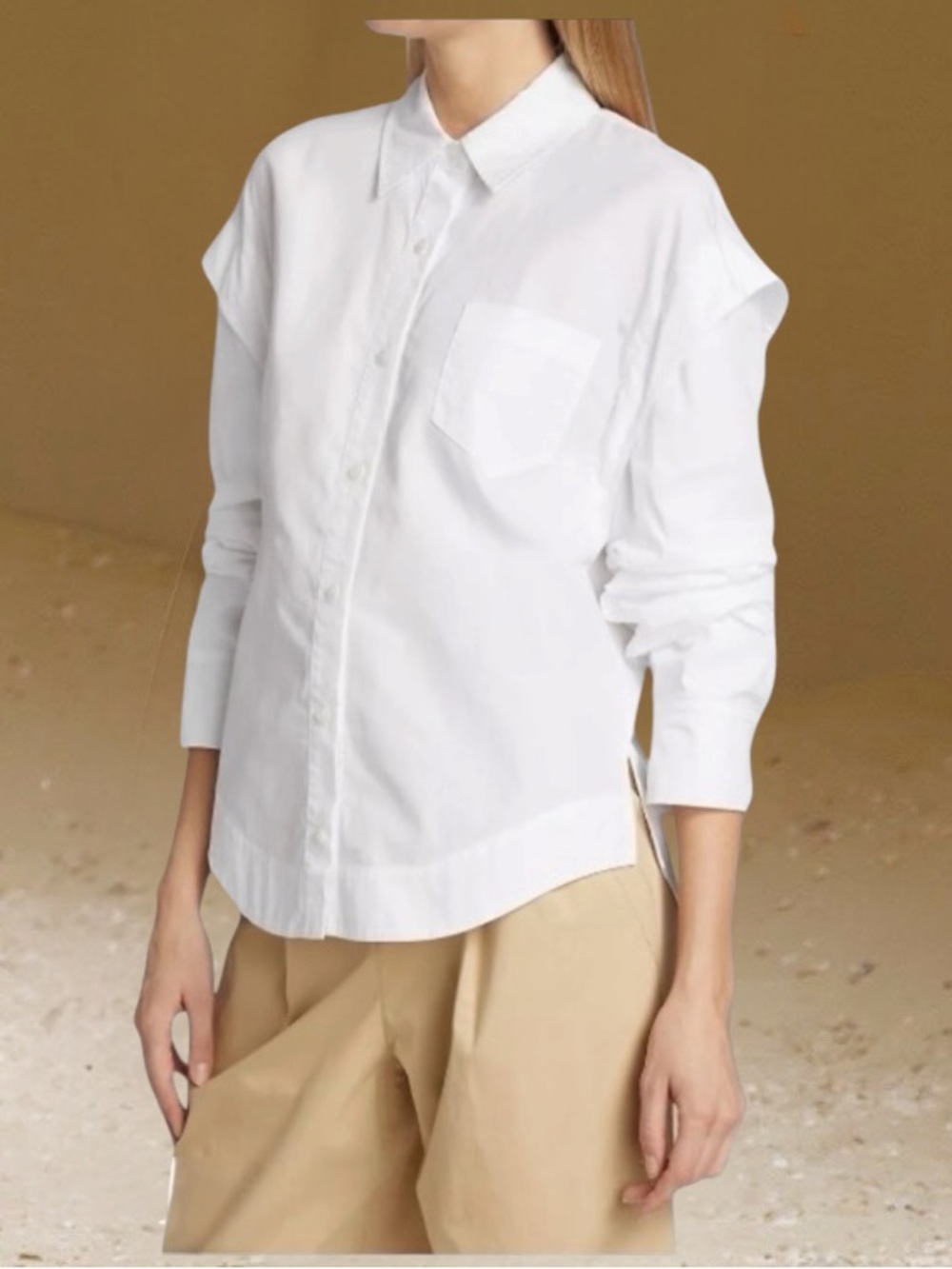 DEREK LAM 10 CROSBY MARLEY RUCHED SLEEVE BUTTON DOWN COTTON SHIRT SIZE 10